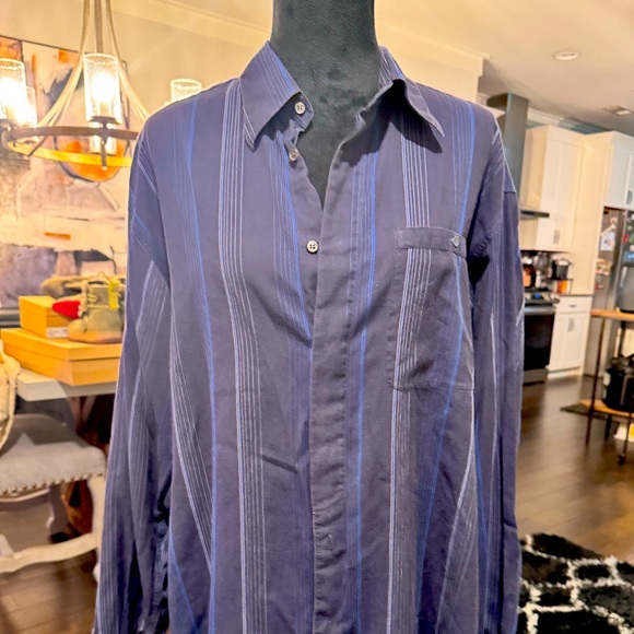 Salvatore Ferragamo Men's Blue Striped Long Sleeve Button Front Shirt L USED - Picture 1 of 6